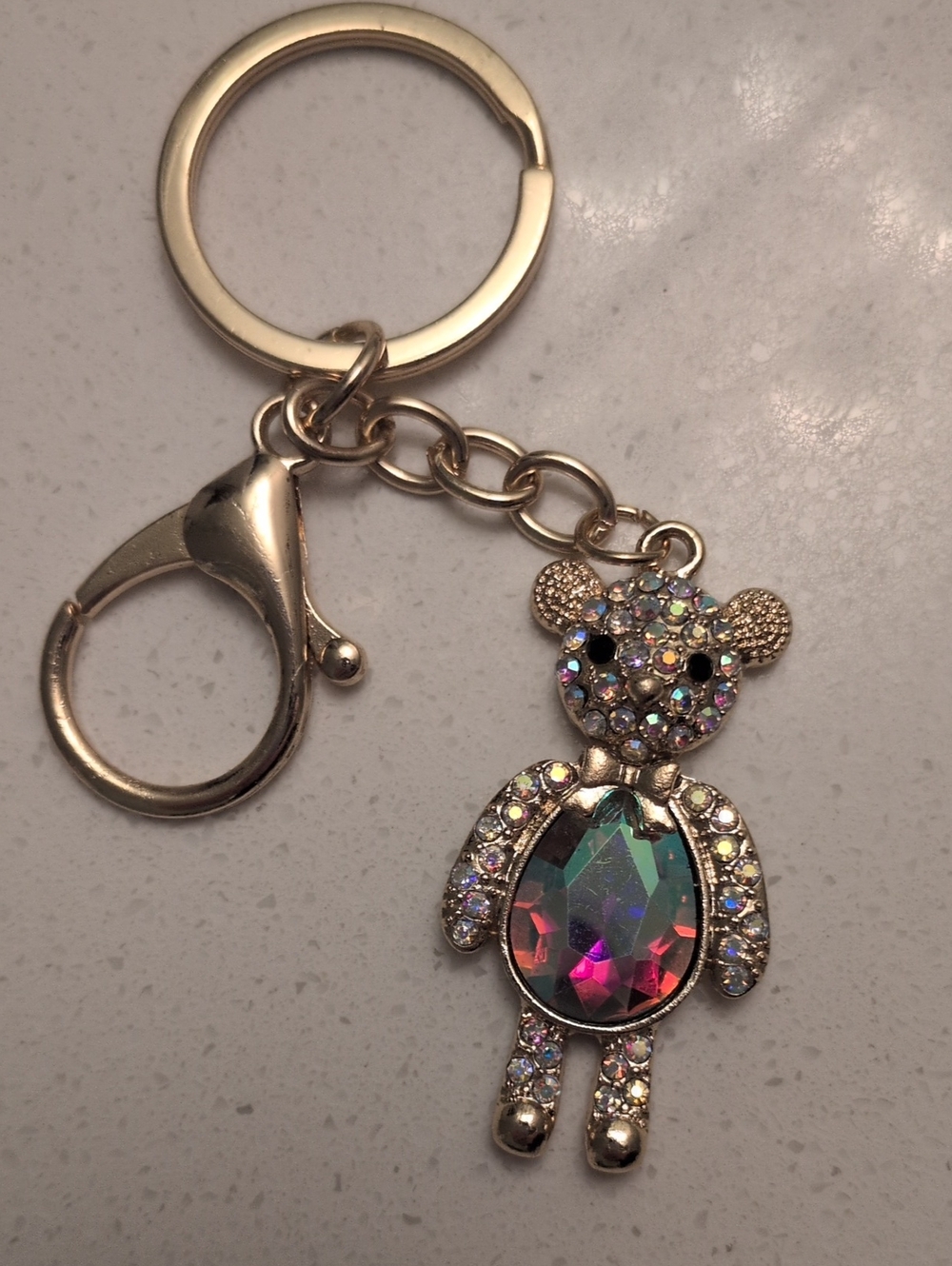 ⭐ Crystal Bear Keychain - Gold Tone with Iridescent Jewel